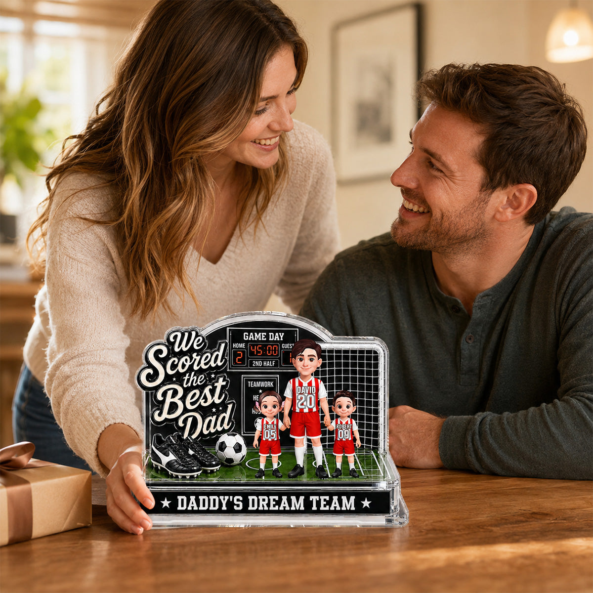 Soccer Dad & Kids On Court 2D Flat - Personalized Acrylic Block Plaque -  Gift For Soccer Dad, UK Football Dad