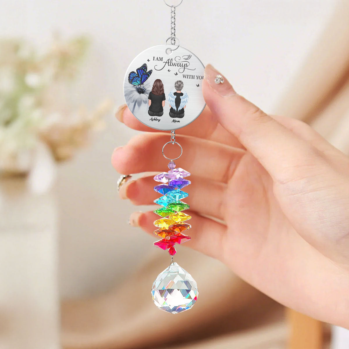 Butterfly Family Memorial I Am Always With You Personalized Crystal Suncatcher With Aluminum Charm