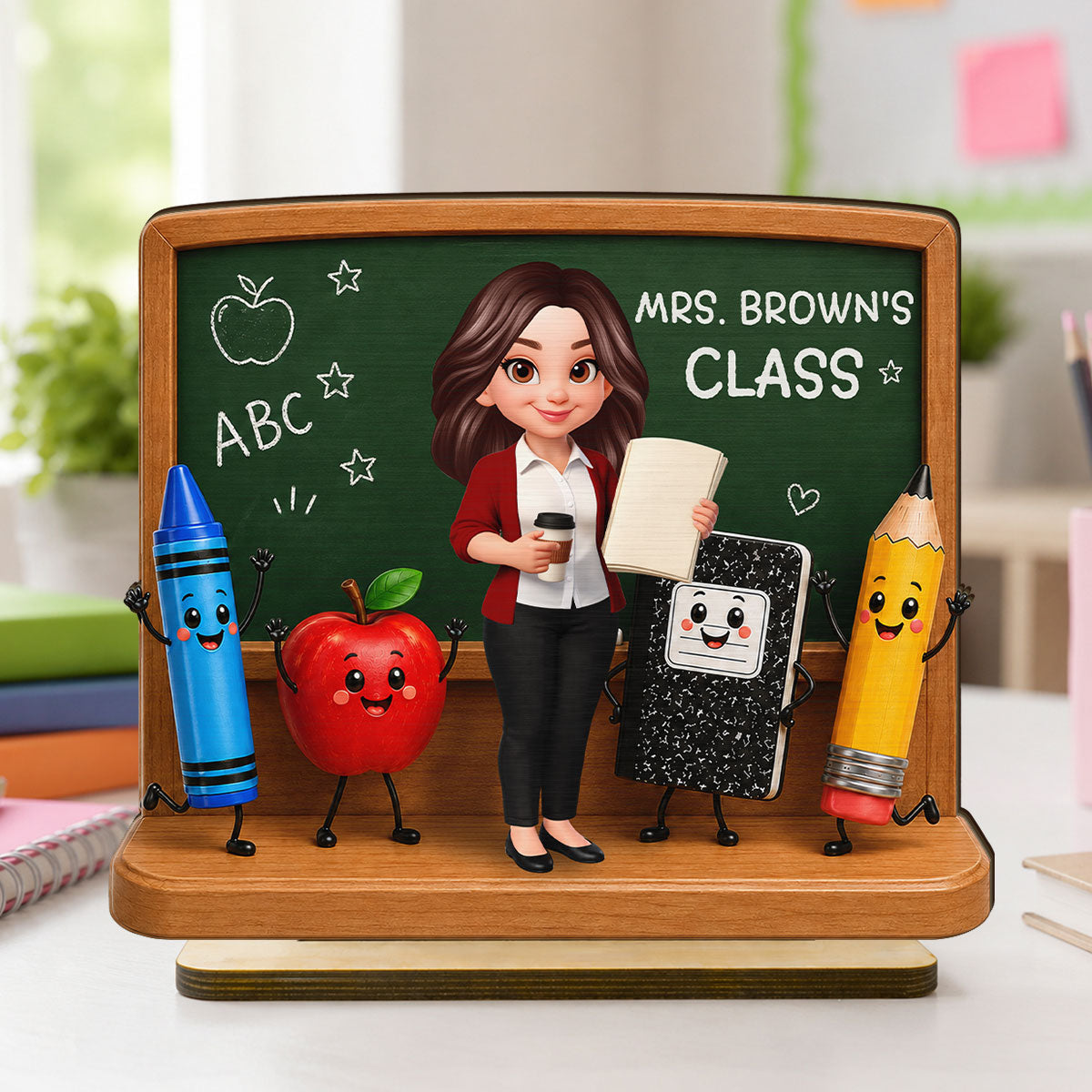 Pretty Teacher - Personalized 2-Layered Wooden Plaque - Back To School Gift For Teacher, Office Decor