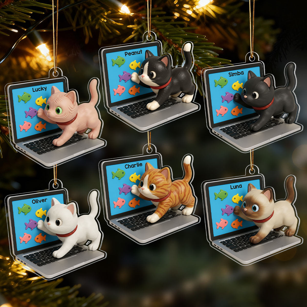 3D Effect Mischievous Kitten On Laptop - Personalized Acrylic Ornament - Gift For Cat Lovers
