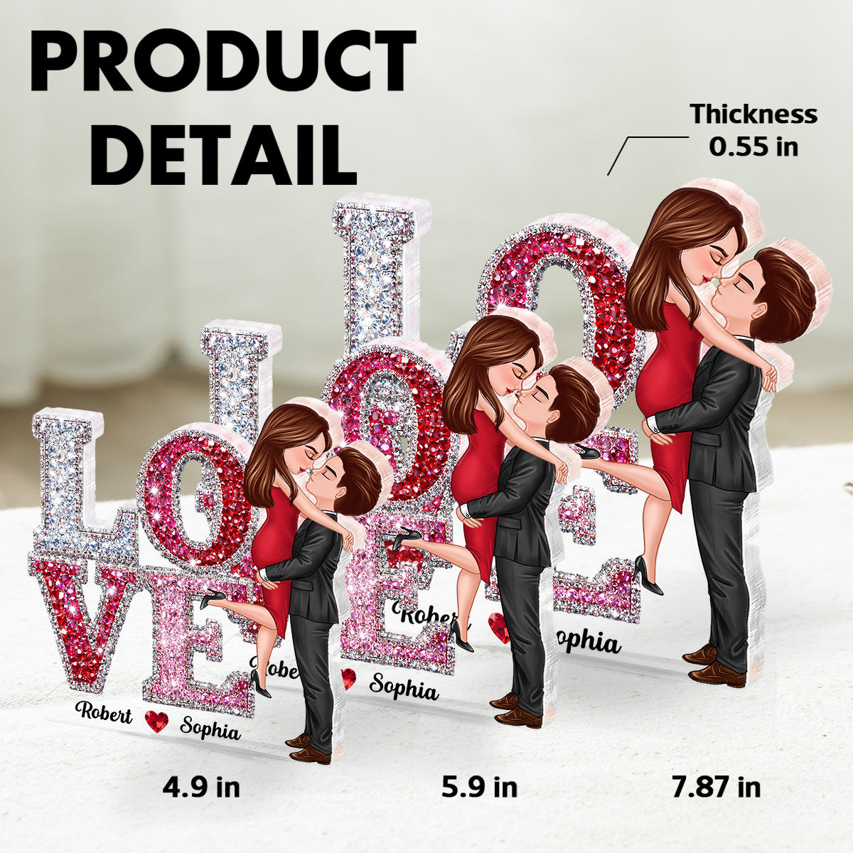 3D Effect Rhinestones Couple Love - Personalized Acrylic Block Plaque - Heartfelt Gift for Her, for Him