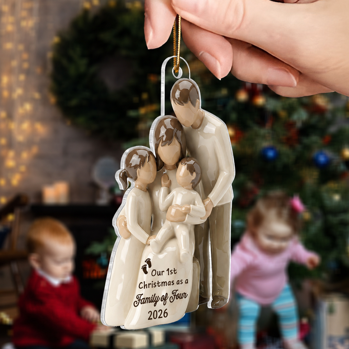 3D Effect First Christmas As Family Of Four - Personalized Acrylic Ornament