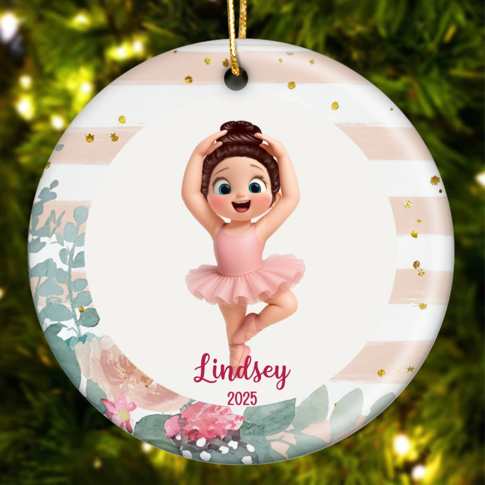 Floral Frame Ballerina Girl - Personalized Ceramic Ornament - Christmas Gift For Daughter, Granddaughter