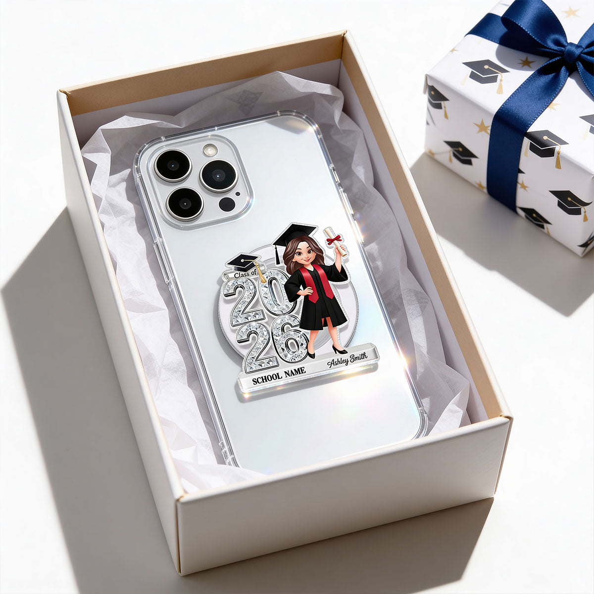 3D Shiny Effect Class Of 2026 2027 Senior - Personalized Acrylic Magnetic Phone Grip - Gift For Graduates, Daughter, Son