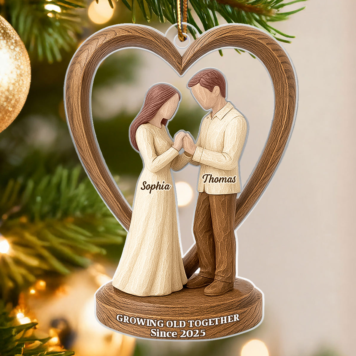 Couple Wedding Wooden Figurines - Personalized Acrylic Ornament - Heartwarming Christmas Gift For Him, For Her, For Couple