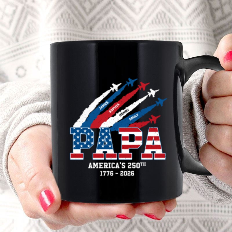 Proud Dad Grandpa Nation Flag American 250th Anniversary - Personalized Mug - Father's Day Gift For Dad, Grandpa