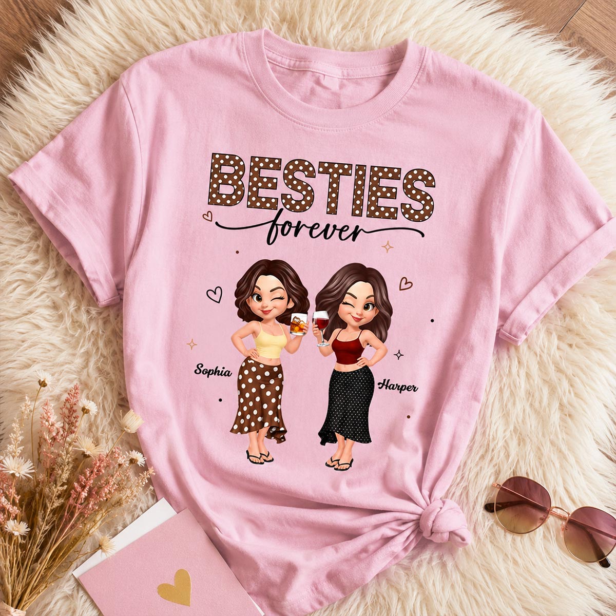 Besties Forever Polka Dot Patterned - Personalized Shirt