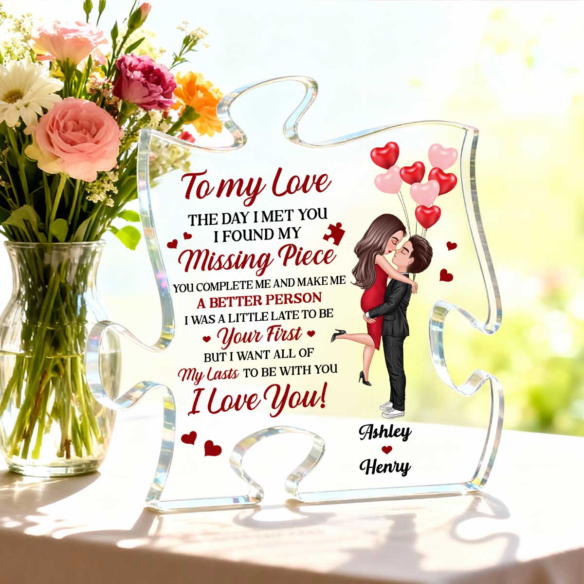 The Day I Met You I Found My Missing Piece - Personalized Puzzle Acrylic Plaque - Gift for Couple, for Him, for Her