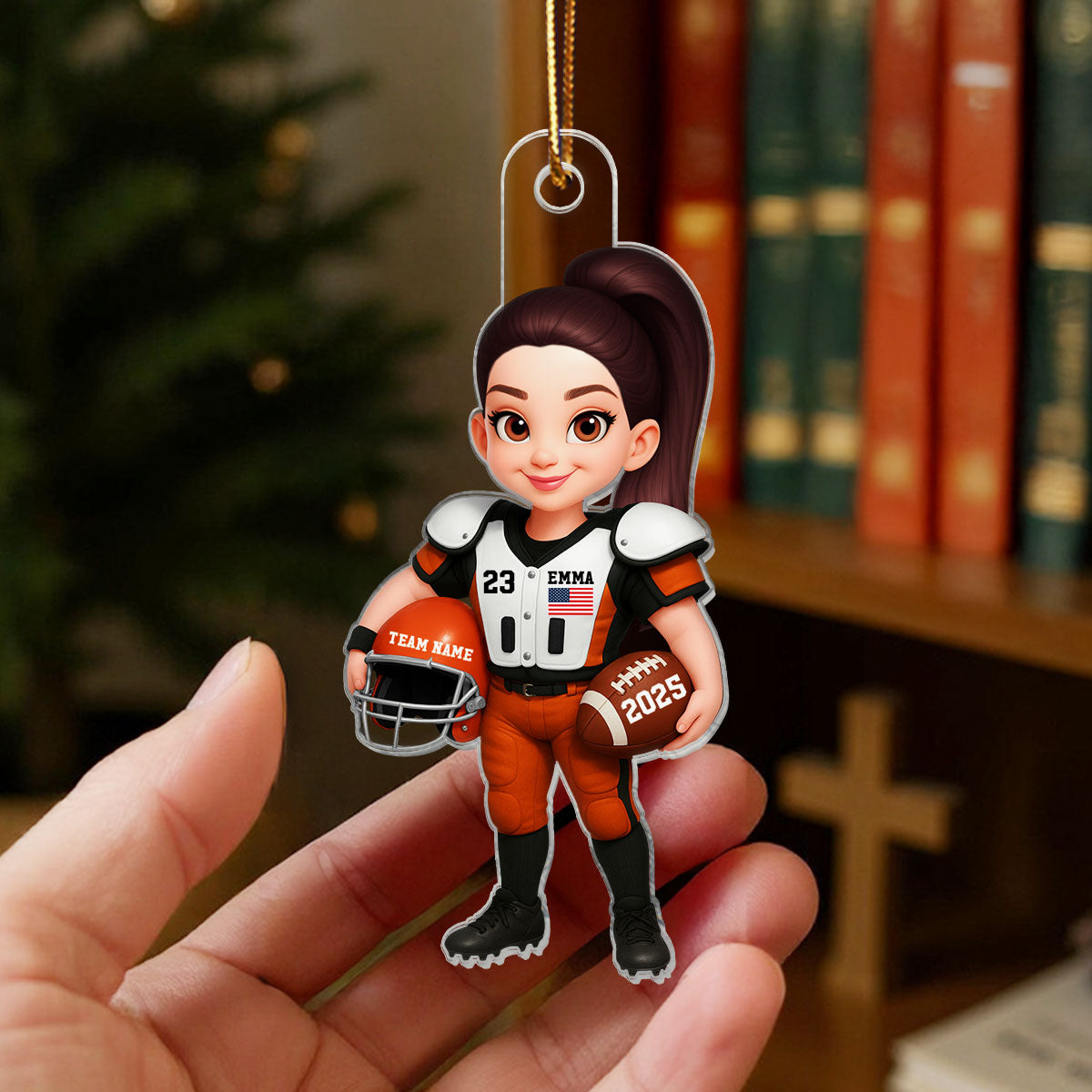 3D Effect Proud American Football Player Female Male - Personalized Acrylic Ornament - Gift For Football Lovers, Granddaughter, Daughter, Wife