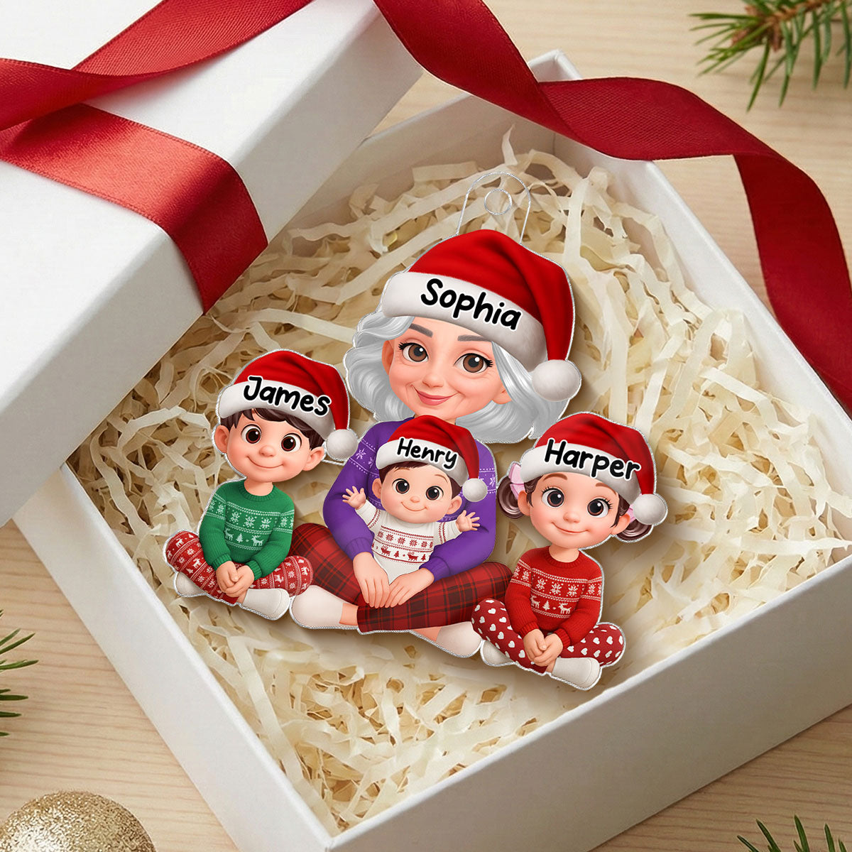 Heartwarming Grandma Grandkids Happy Together - Personalized Acrylic Ornament - Gift For Grandma, Grandkids