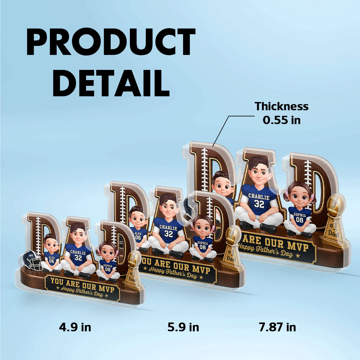 American Legend Football Family Daddy's Dream Team - Personalized Acrylic Block Plaque -  Gift For Dad, Husband