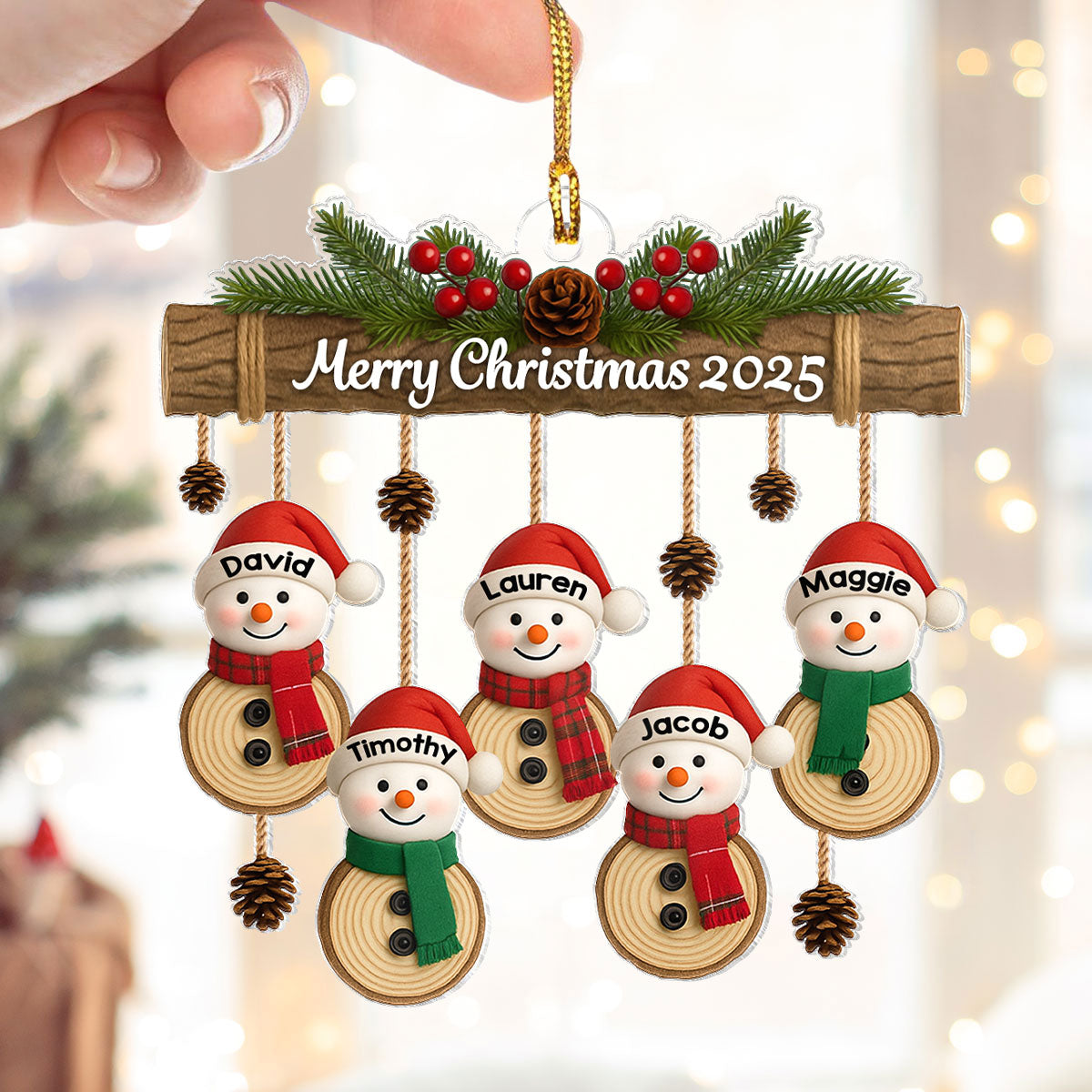 Christmas Hanging Snowman Family - Personalized Acrylic Ornament - Christmas Gift for Family