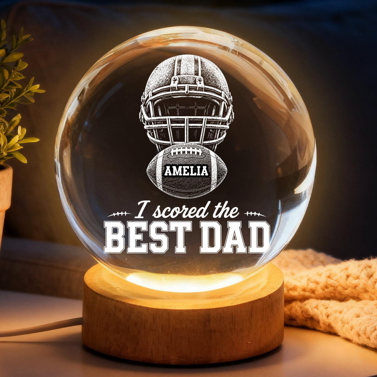 American Football We Scored The Best Dad - Personalized Crystal Ball LED Night Light -  Gift For Dad, Football Lovers