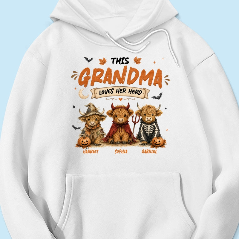 Grandma's Little Spooky Herd Halloween Costume Highland Cows - Personalized Shirt - Halloween Gift For Grandma