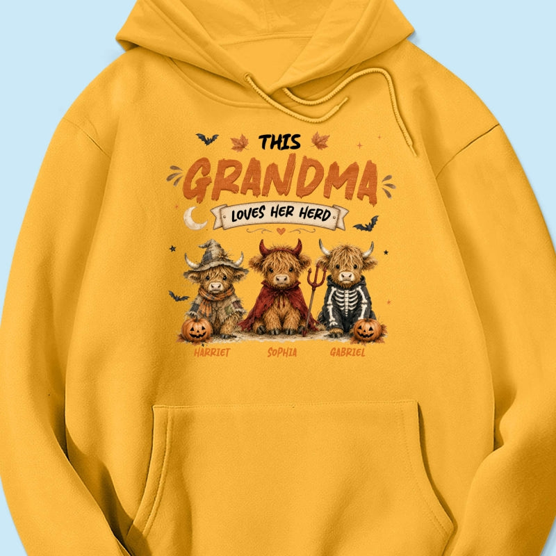 Grandma's Little Spooky Herd Halloween Costume Highland Cows - Personalized Shirt - Halloween Gift For Grandma