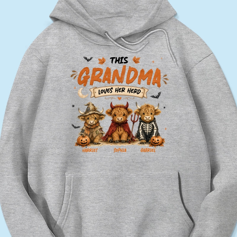 Grandma's Little Spooky Herd Halloween Costume Highland Cows - Personalized Shirt - Halloween Gift For Grandma
