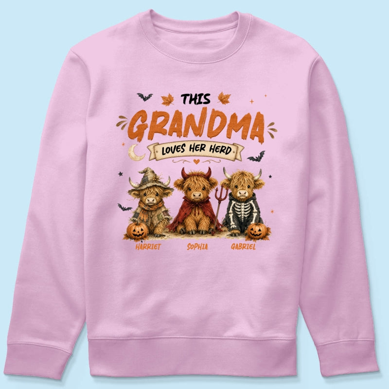 Grandma's Little Spooky Herd Halloween Costume Highland Cows - Personalized Shirt - Halloween Gift For Grandma