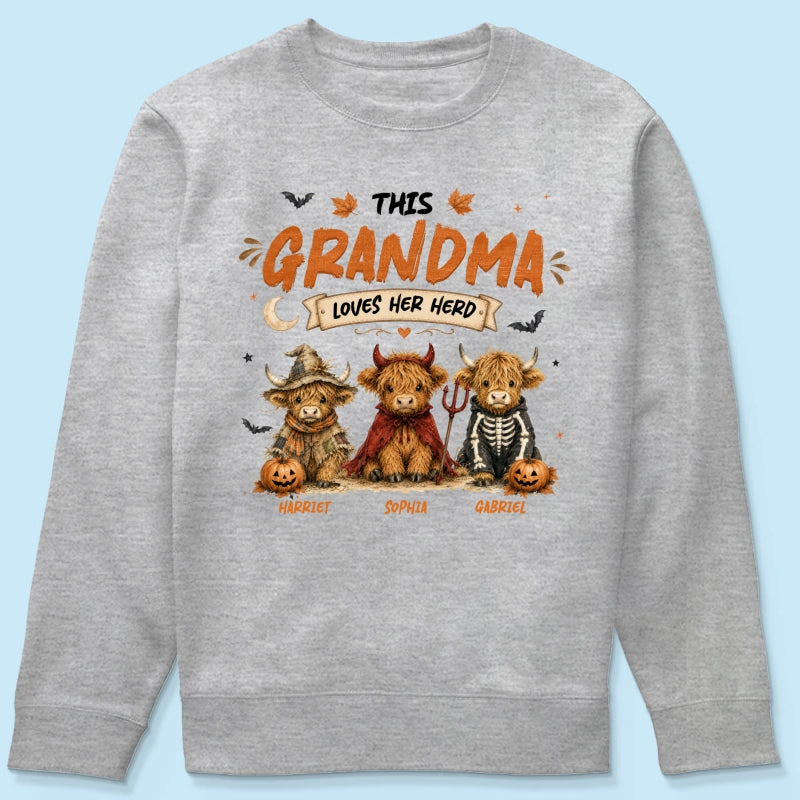 Grandma's Little Spooky Herd Halloween Costume Highland Cows - Personalized Shirt - Halloween Gift For Grandma