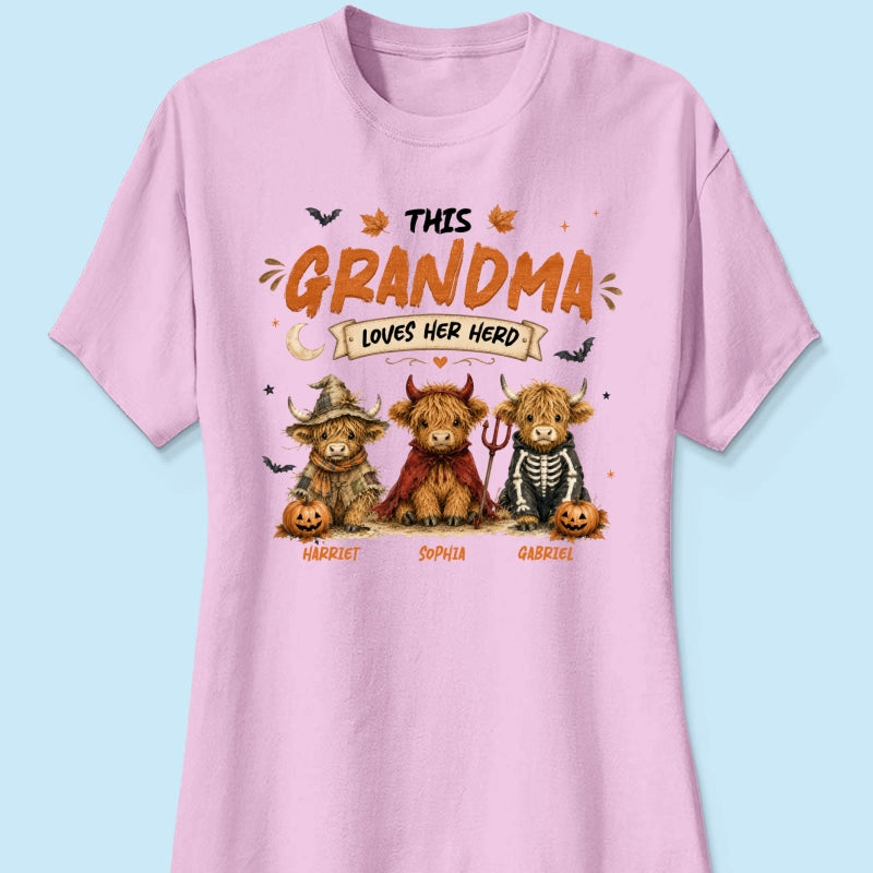 Grandma's Little Spooky Herd Halloween Costume Highland Cows - Personalized Shirt - Halloween Gift For Grandma