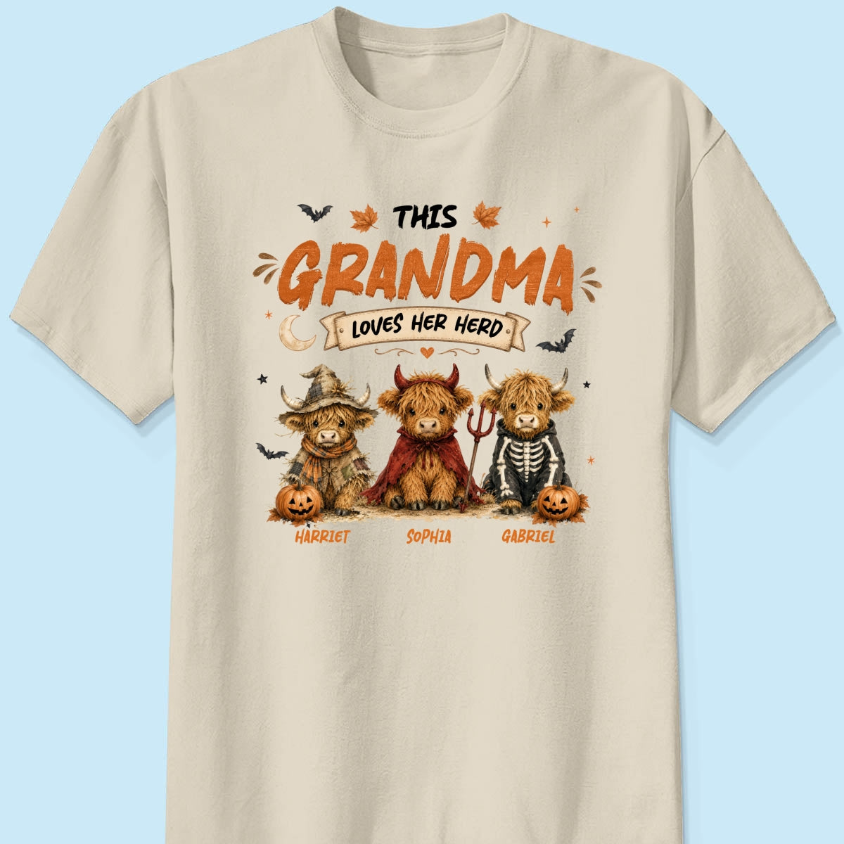 Grandma's Little Spooky Herd Halloween Costume Highland Cows - Personalized Shirt - Halloween Gift For Grandma