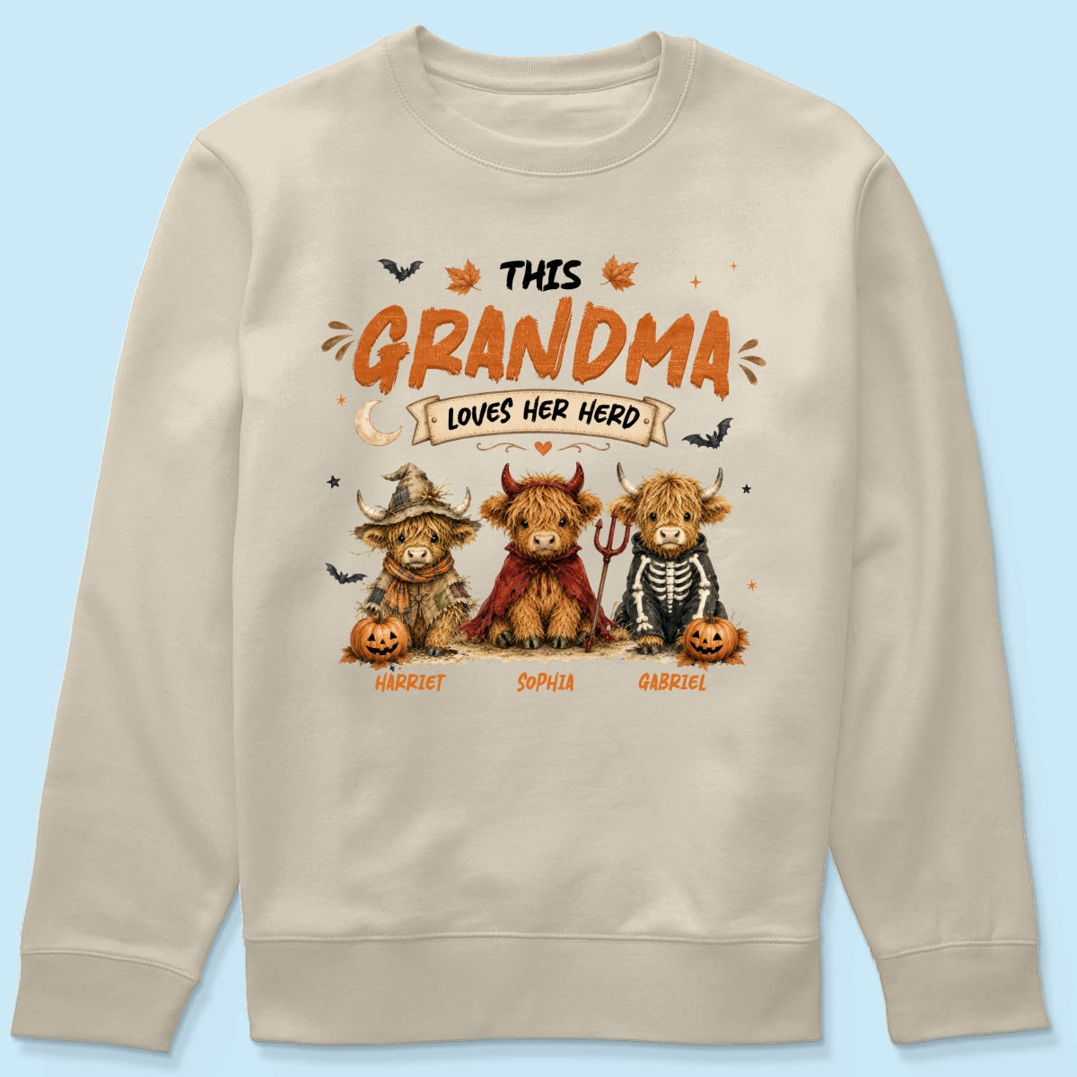 Grandma's Little Spooky Herd Halloween Costume Highland Cows - Personalized Shirt - Halloween Gift For Grandma