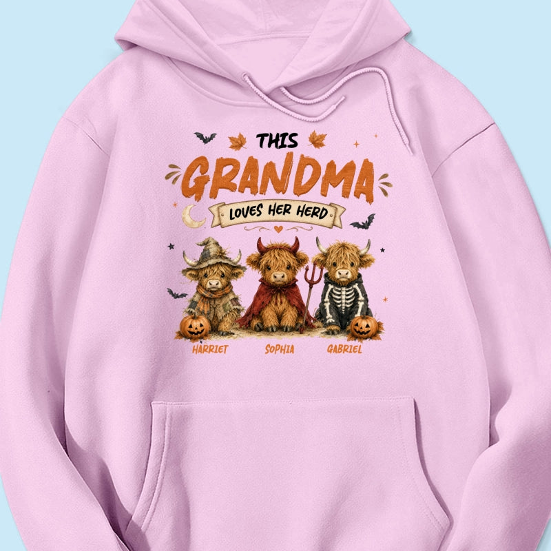 Grandma's Little Spooky Herd Halloween Costume Highland Cows - Personalized Shirt - Halloween Gift For Grandma