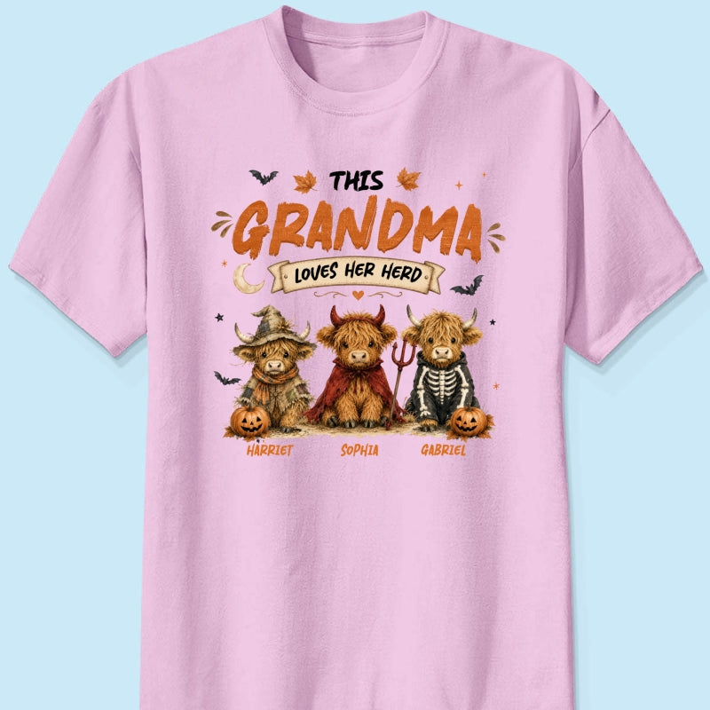 Grandma's Little Spooky Herd Halloween Costume Highland Cows - Personalized Shirt - Halloween Gift For Grandma