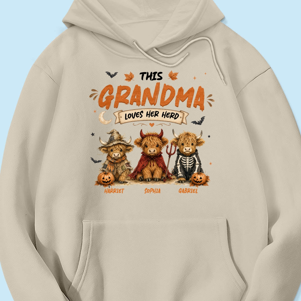 Grandma's Little Spooky Herd Halloween Costume Highland Cows - Personalized Shirt - Halloween Gift For Grandma