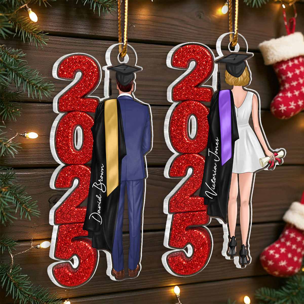 Class of 2025 2026 Senior Glitter Effect - Personalized Acrylic Ornament - Christmas Graduation Gift for Seniors