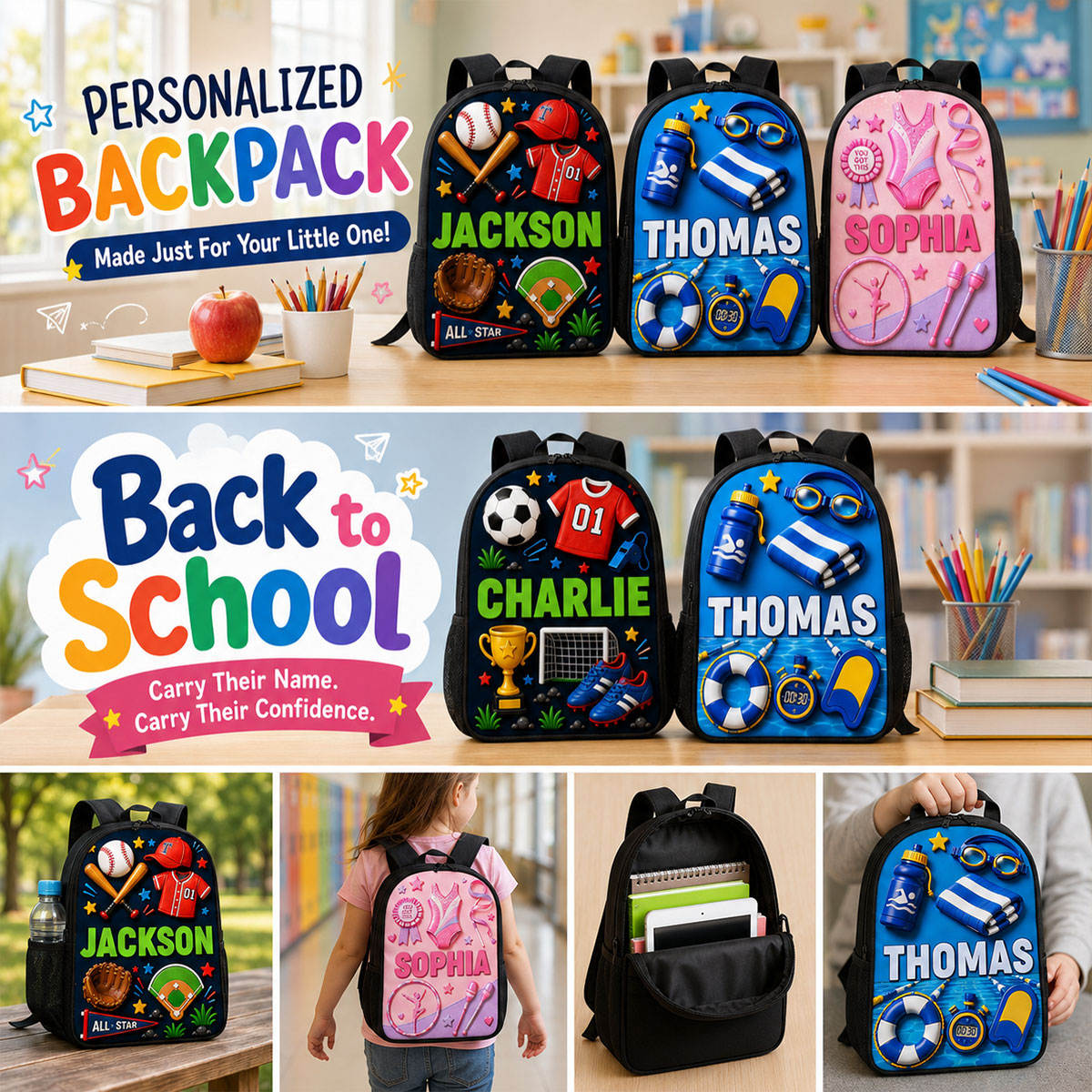 Magical Sports Soccer Baseball For Kids - Personalized Backpack - Back to School Gift for Kids, Boys, Girls