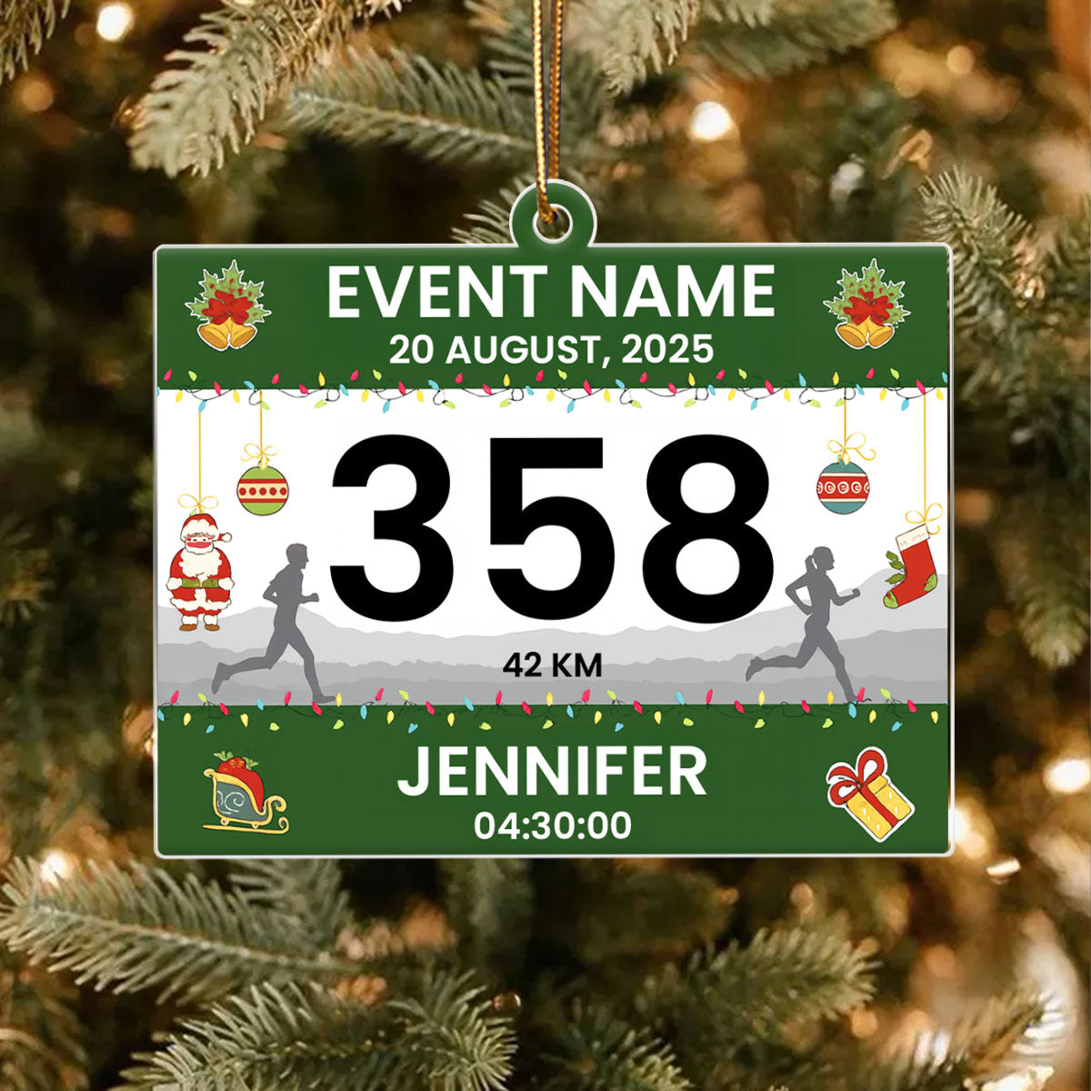 Custom Race Bib Cross Country Marathon - Personalized Acrylic Ornament - Christmas Gift for Marathon Runner, Marathon Lover