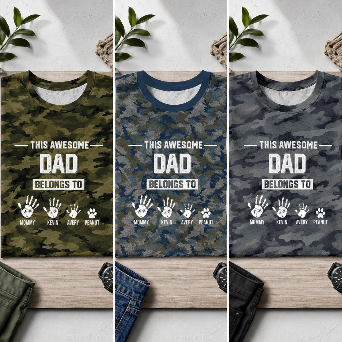 This Awesome Dad Grandpa Belongs To Hands Paws Camo Pattern - Personalized Shirt - Father's Day Gift For Husband, Dad, Grandpa