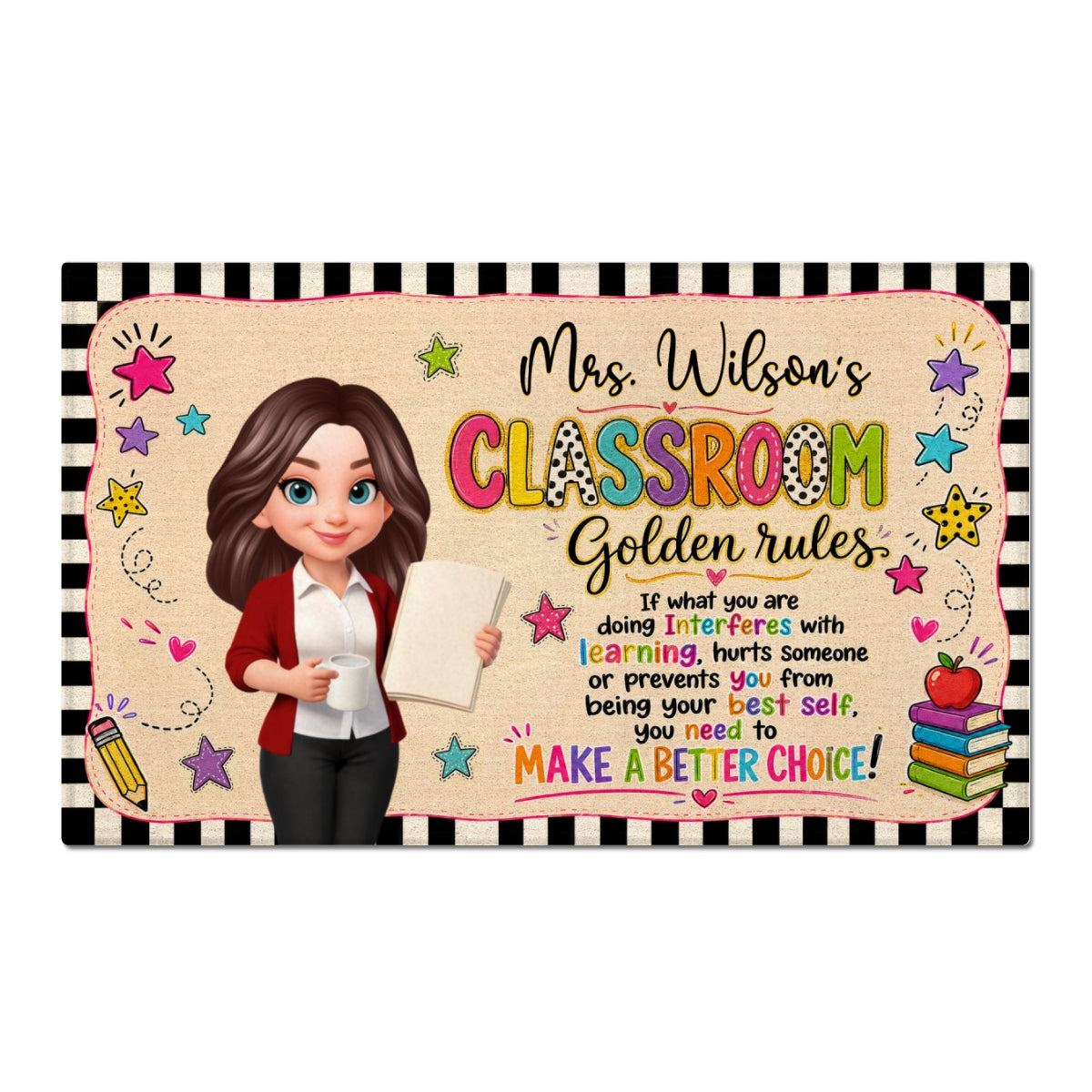 Teacher Classroom Golden Rules - Personalized Doormat - Back to School Decor, Gift for Teacher