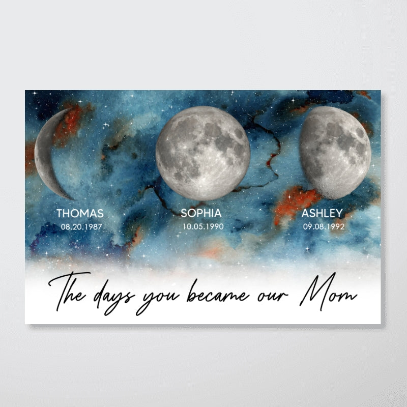 Gradient Galaxy Custom Birth Moon Phase The Days You Became Our Mom Personalized Poster, Heartfelt 2025 Gift For Mom