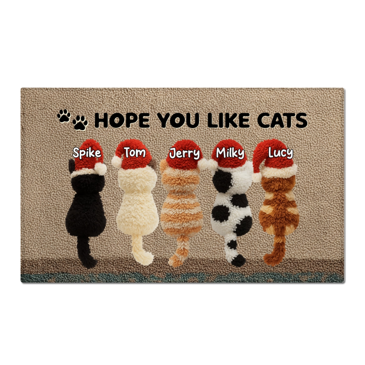 Meowy Fluffymas Funny Cats Latch Hook Yarn Faux - Personalized Doormat - Christmas Decor for Pet Lovers