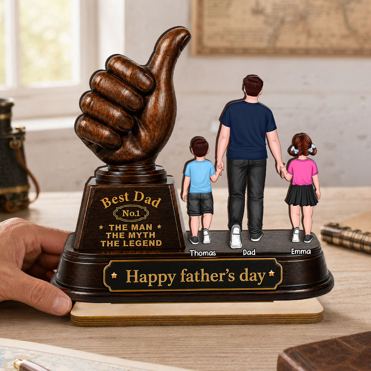 No. 1 Dad Grandpa Trophy - Personalized 2-Layered Wooden Plaque -  Gift for Dad, Husband