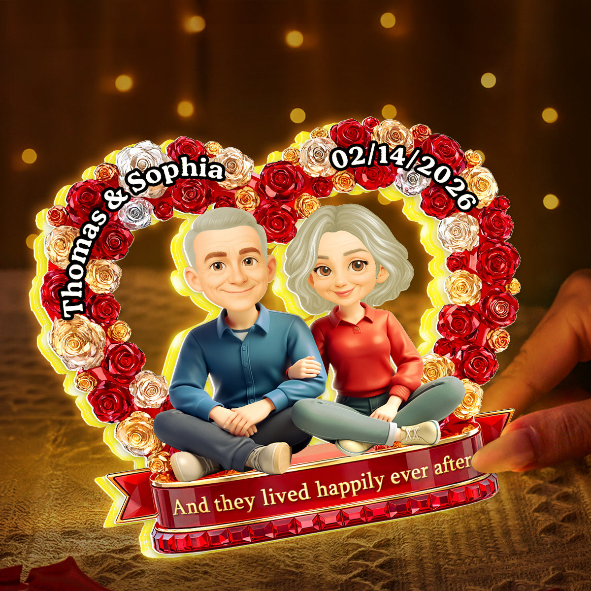 Flower Heart Couple Sitting Together - Personalized Light Box - Gift for Couple