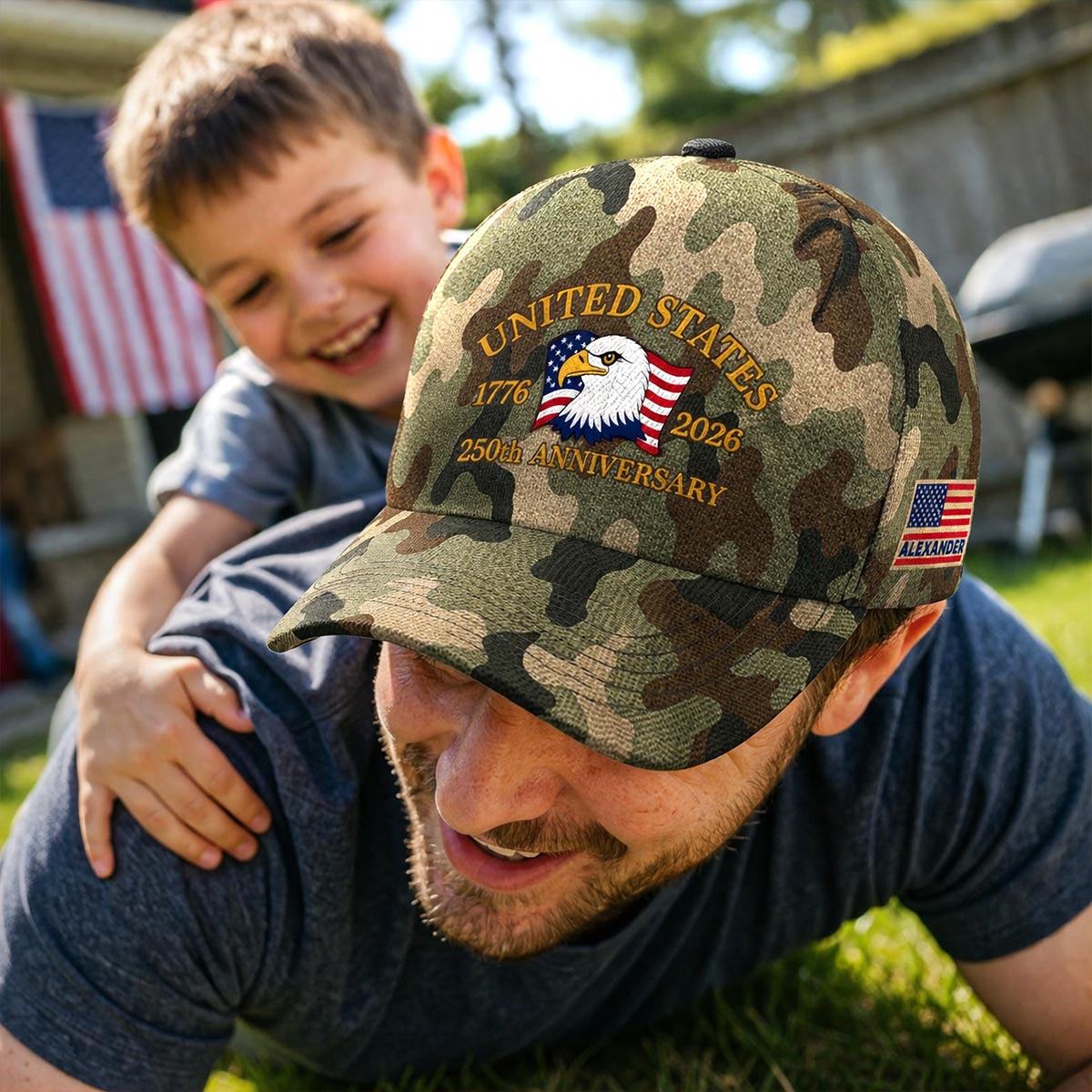United States 250th Anniversary Eagle Nation Flag Printed Camo Pattern - Personalized Classic Cap