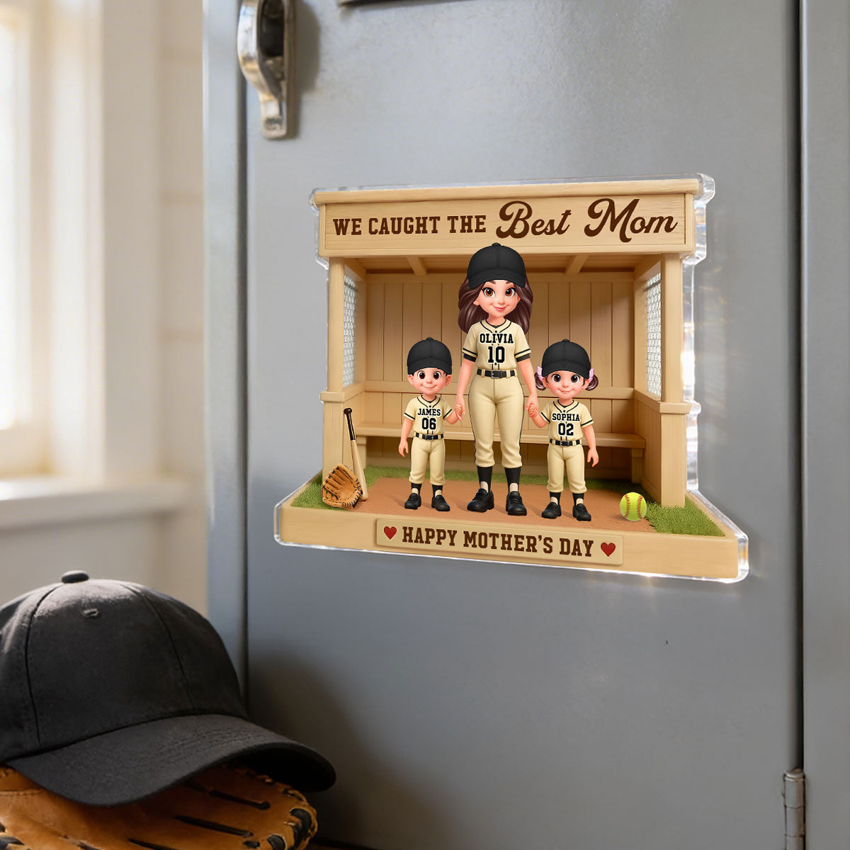 We Caught The Best Mom Baseball Softball Dugout - Personalized Acrylic Fridge Magnet - Mother's Day Gift For Baseball Mom