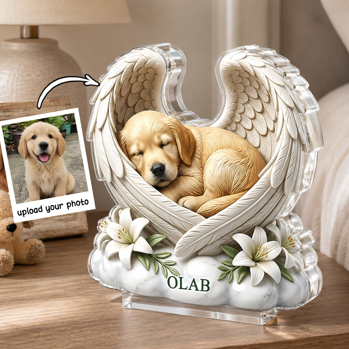 Custom Dog Cat Angel Wings - Personalized Acrylic Block Plaque - Heartfelt Pet Memorial Gift