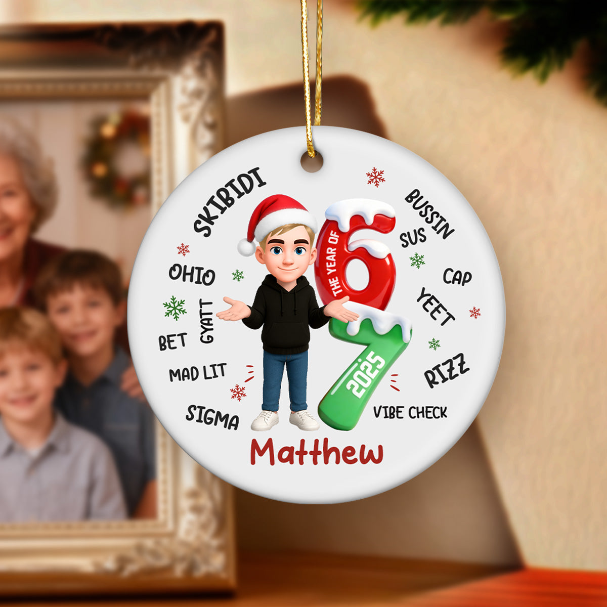 Teen Boy Girl 2025 Trending Slang Christmas 67 Six Seven Posing - Personalized Ceramic Ornament - Funny Christmas Gift For Teen, Grandkid, Gen Alpha