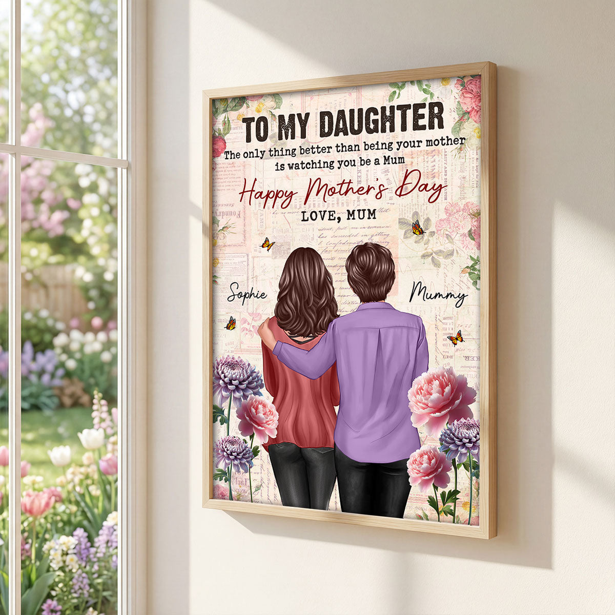 Vintage Floral Newspaper To My Daughter From Mum Birth Month Flower - Personalised Poster