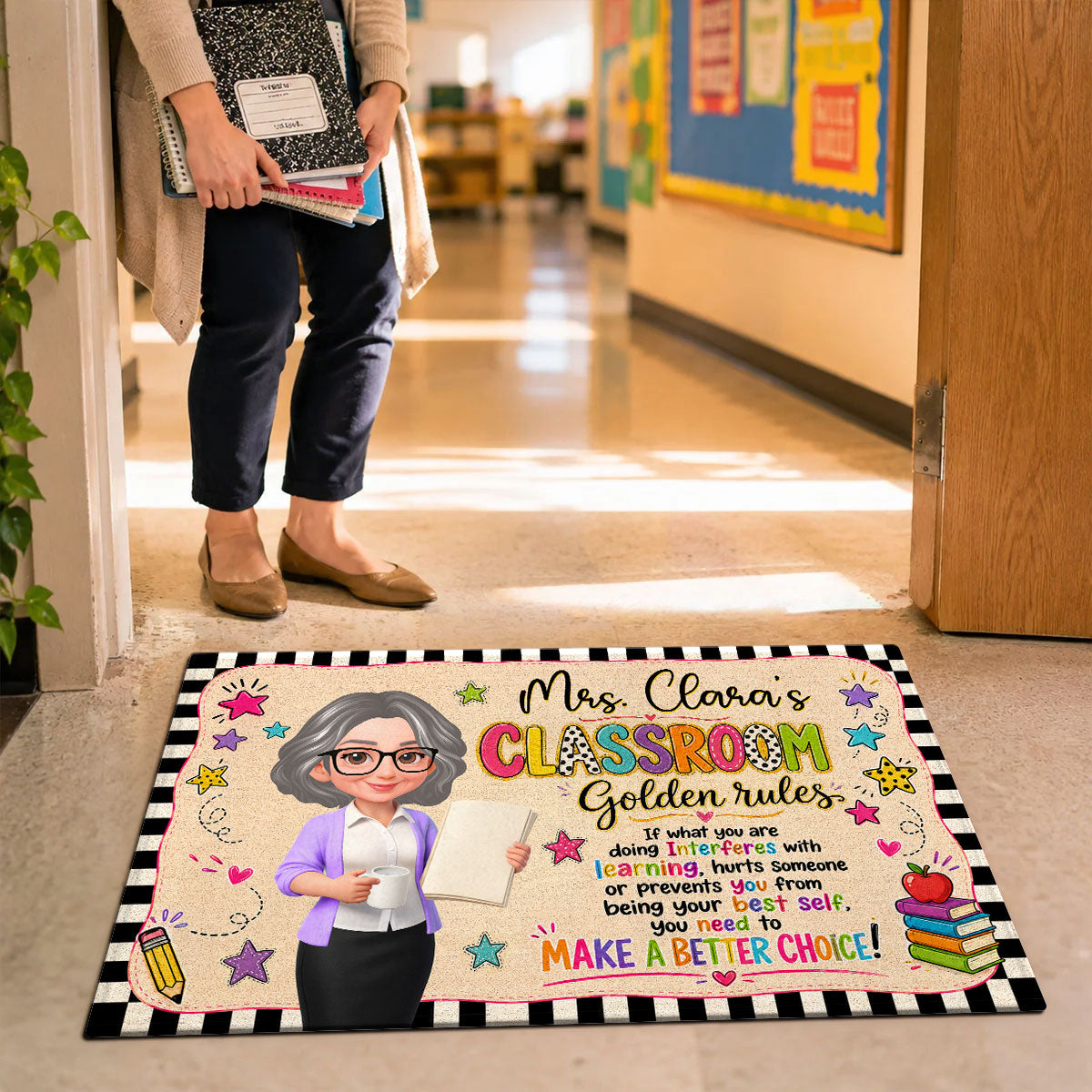 Teacher Classroom Golden Rules - Personalized Doormat - Back to School Decor, Gift for Teacher