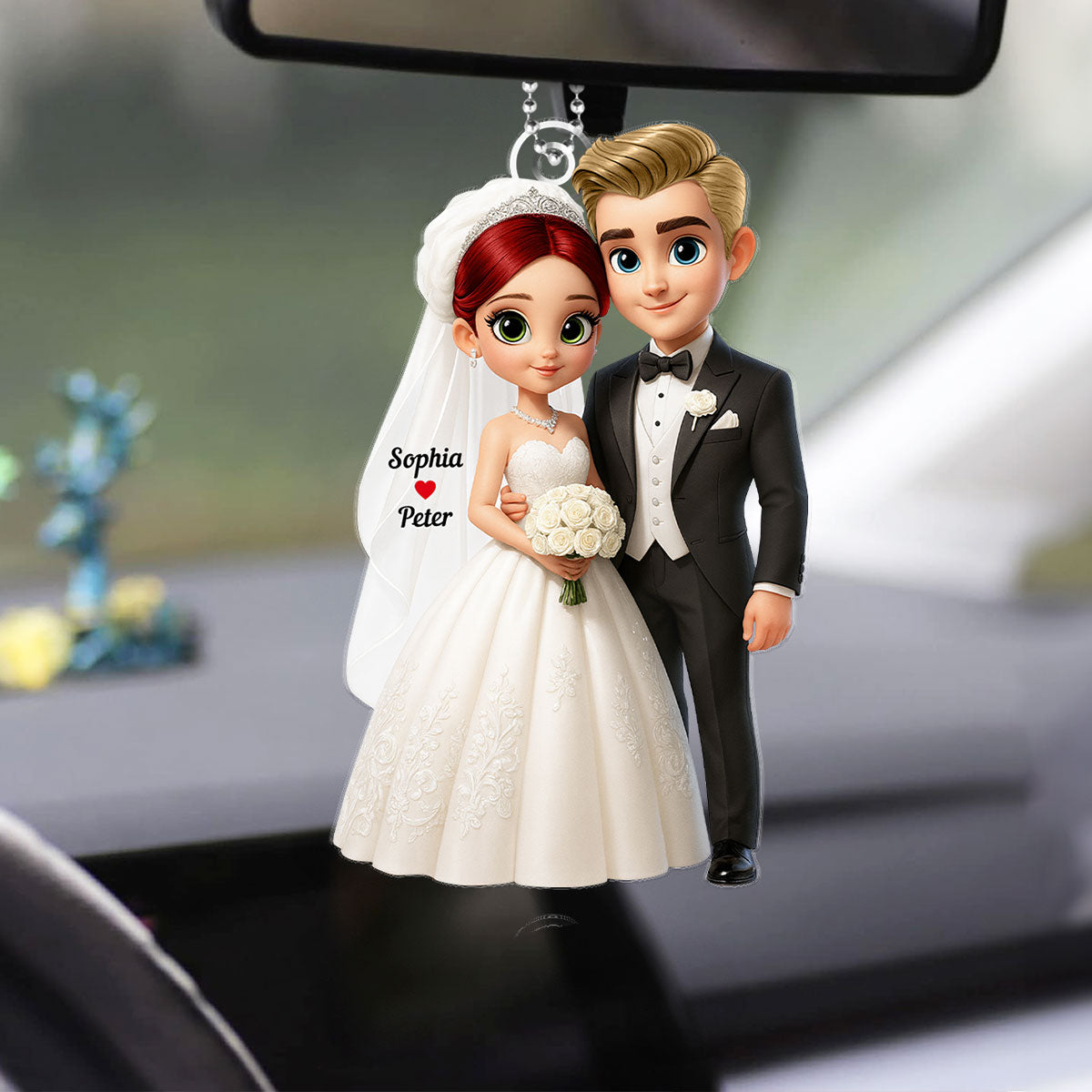 3D Cartoon Married Couple - Personalized Car Hanger - Gift for Couple