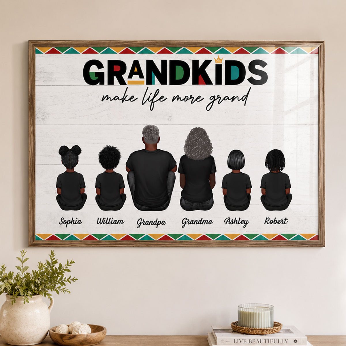 Tribal Pattern Grandkids Make Life Grand - Personalized Poster - Gift For National Grandparents Day
