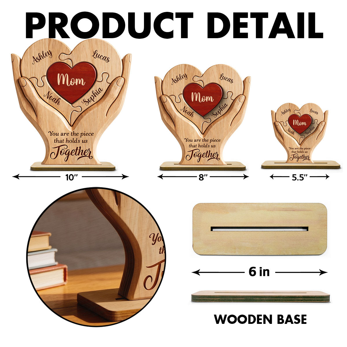Mom The Piece That Holds Us Together - Personalized 2-Layered Wooden Plaque - Mother's Day Gift for Mom, Wife