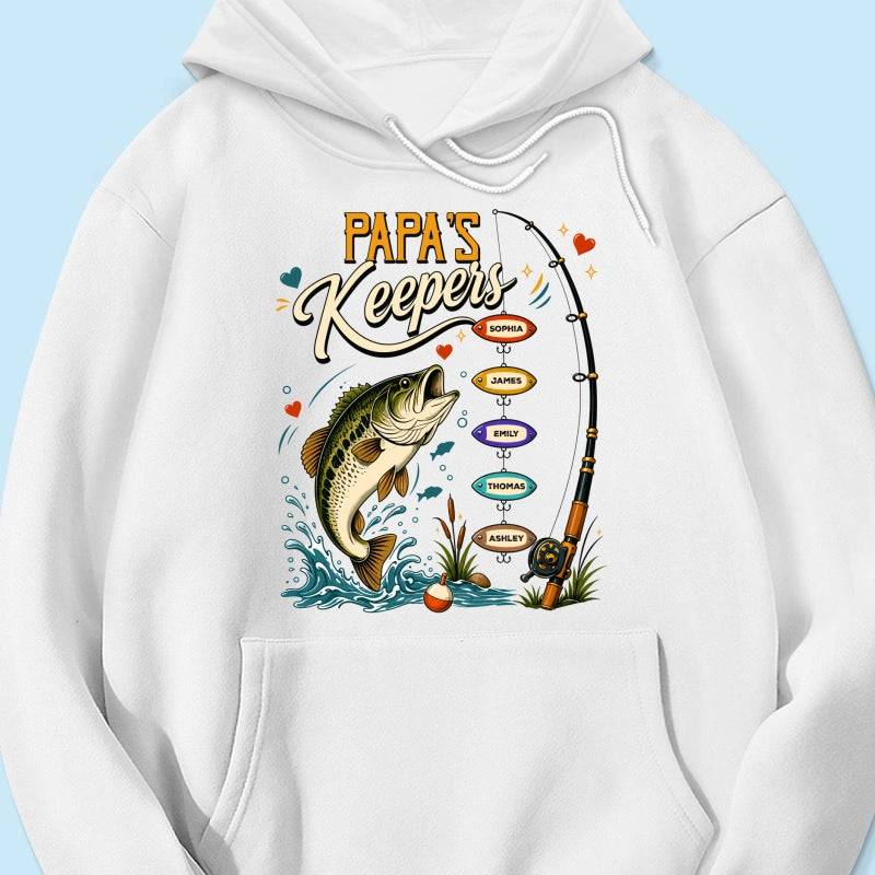 Grandpa's Keepers Fishing With Grandkids Names, Father's Day Papa Gift - Personalized Shirt