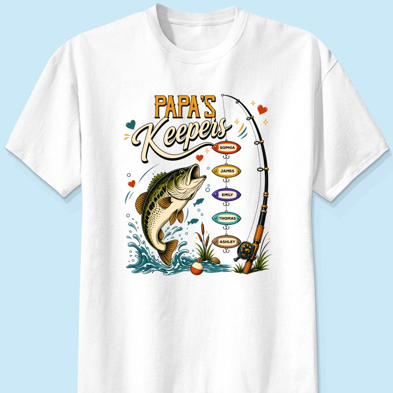 Grandpa's Keepers Fishing With Grandkids Names, Father's Day Papa Gift - Personalized Shirt