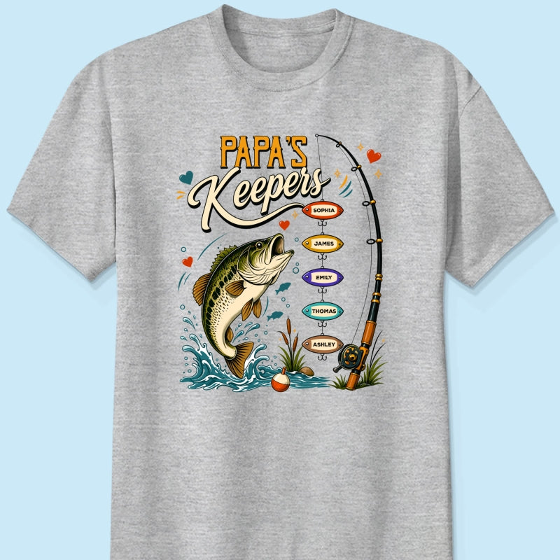 Grandpa's Keepers Fishing With Grandkids Names, Father's Day Papa Gift - Personalized Shirt