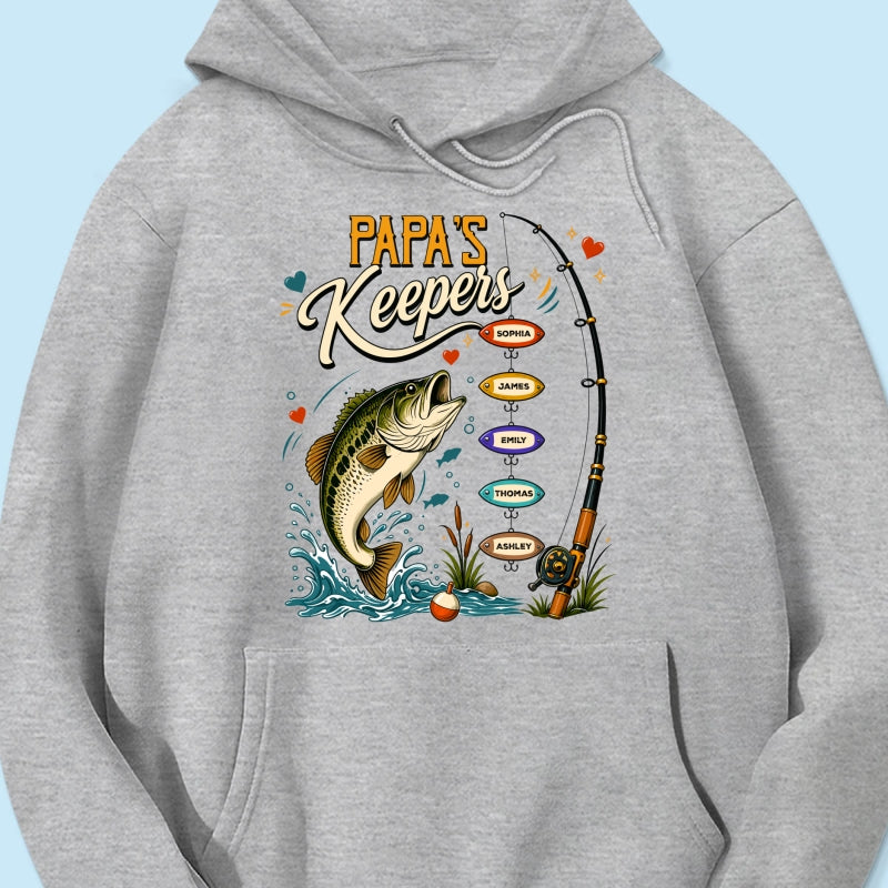 Grandpa's Keepers Fishing With Grandkids Names, Father's Day Papa Gift - Personalized Shirt